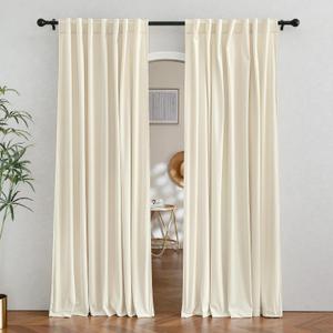 RYB HOME Cream Velvet Curtains 96 inches Length - Heavy Duty Back Tab Decorative Window Drapes Privacy Covering for Living Room Playroom, Width 62 x Length 96 inch, Beige, 2 Panels