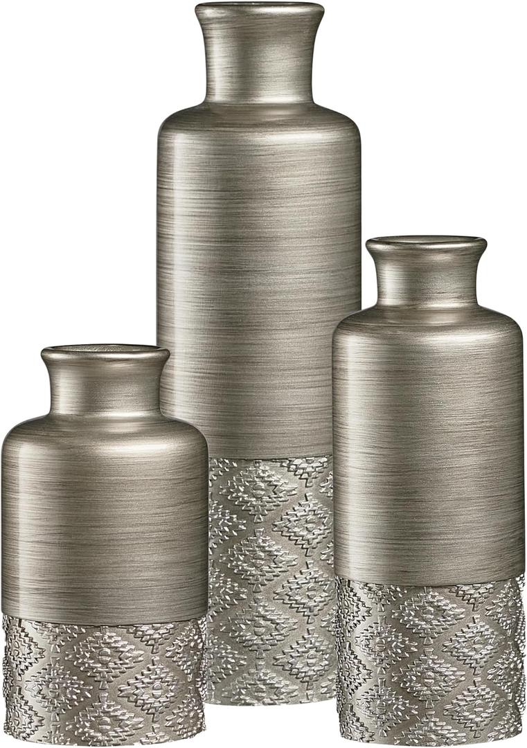 Creative Scents Dublin Silver Vases - Set of 3 Vases for Flowers, Decorative Vases, Farmhouse Decor, Premium Dcor, Centerpiece Table Decorations for Your Kitchen, Bedroom, Office, Living Room