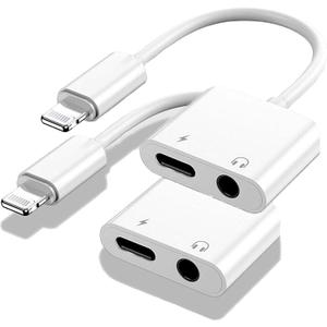 Apple MFi Certified 2-in-1 Lightning to 3.5mm Headphone Jack Adapter,Fast Charger&Aux Audio Splitter Dongle for iPhone-Car AUX,Home,Gym,Travel,Compatible with iPhone 14/13/12/11/XR/X/8/7,2Pack,White