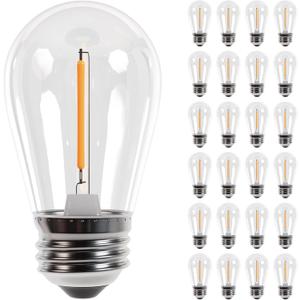 BlueStars 24-Pack LED S14 Clear String Light Bulbs E26 Medium Base 1W Shatterproof for Christmas Outdoor & Indoor Holiday Home Decoration, 2200K Warm White, 11 Watt Equivalent