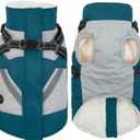 IECOii Dog Winter Jacket for Small Dogs, Waterproof Dog Coat with Harness Built in, Windproof Reflective Zip Up Fleece Jacket for Dogs, Puppy Thermal Warm Snowsuit for Cold Weather, Turquoise Green, S