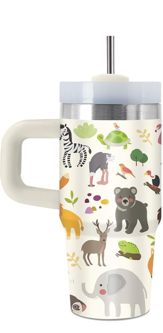 Animal Lovers Gifts for Daughter Women, 14 Oz Animal Tumbler with Handle & Straw, Thanksgiving Christmas Birthday Gift for Daughter Friend Teen Girl Sister Bestie, Animals Cup for Son, 1 PCS