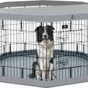PJYuCien Dog Playpen, 8 Panels 30H Dog Playpen Indoor with Grey Bottom Pad and Top Cover, Metal Foldable Dog Pen for Indoor Use, Better for Small Medium Animals, Grey