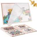 Puzzle Board with 4 Sorting Trays, Playing Surface with Protective Cover for 1000 Pieces, 31.5" x 24" Felt Display Board