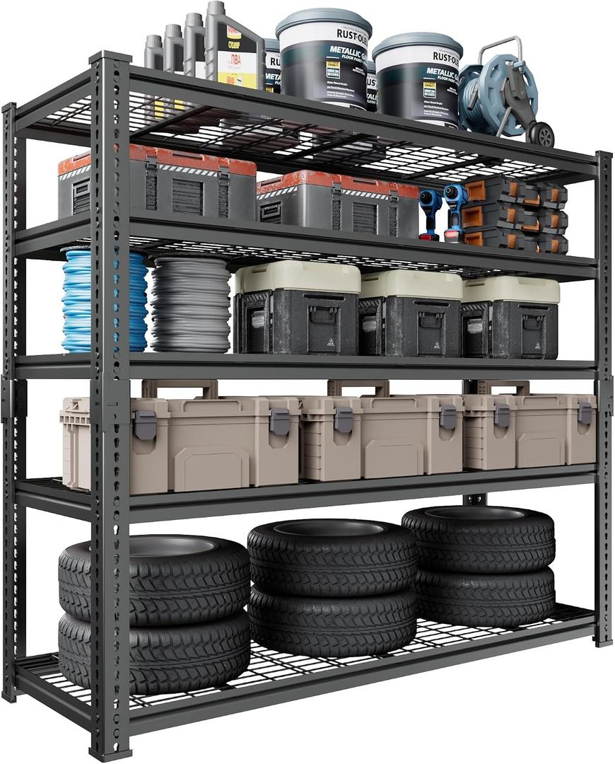 Heavy Duty Garage Shelving, 60" W x 24" D x 78" H, 5-Tier Adjustable Metal Storage Rack, 660 lbs Per Shelf, 3300 lbs Total Capacity, Black, 1-Pack