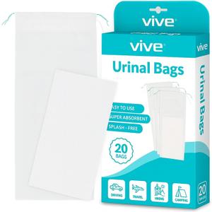 Vive Disposable Urine Bags (20 Count) - Pee Bags for Emergencies, Camping & Car Travel - Travel Urinal for Men and Women - Portable Urine Collection Bags - Leak-Proof Pee Bag - Emergency Urine Bag Kit