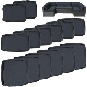 14Pcs Outdoor Cushion Covers Replacement Washable w/Zipper for 6-Seaters Sofa Patio Slipcovers Set Seat and Back Covers Only-23.6x23.6x4inch (Dark Gray)