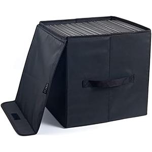 Vinyl Record Storage Box for 12-inch Records Crate Holds up to 90 records,Pack of 1-14x 13x 13 Inch LP record storage for Valuable Album Collection - Black, 2Packs