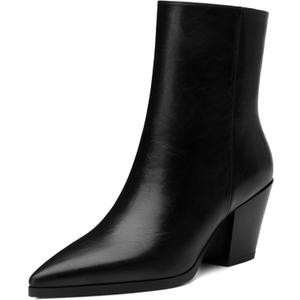 NUMALEO Womens Ankle Boots Chunky Low Heel Pointed Toe Heeled Booties Side Zipper Comfy Spring Fall Boots 2.5" Dress Shoes (Black, 7)