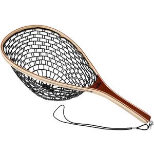 Landing Net for Fly Fishing, Trout Fishing Net, Soft Rubber Catch and Release Fish Net with Wooden Handle, 23.6x15x10.6