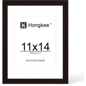 11x14 Oak Wood Picture Frame, Display Photos 8 x 10 with Mat or 11 x 14 without Mat - Tempered Glass Cover, Horizontal and Vertical Display for Wall or Tabletop (Black, Set of 1)