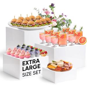 Large Size Acrylic Cube Display Nesting Risers, 13.8" Extra Large Buffet Risers, Food Risers for Buffet Table, Display Stand Shelf for Catering Dessert Collectibles Jewelry Figures Show