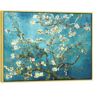 Wieco Art Framed Wall Art Almond Blossom Floral Giclee Canvas Prints of Van Gogh Famous Oil Paintings Reproduction Flowers Pictures on Canvas Wall Art for Bedroom Home Decorations, 24x36"