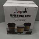 LITOPAK 100 Pack 12 oz Paper Coffee Cups for Hot Chocolate Drinks, Black Disposable Coffee Cups with Lids, Sleeves and Stirring Sticks for Parties, Picnic, Travel, and Events