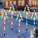 5 Pack Plug in Christmas Pathway Lights Outdoor Decorations with Timer, 8 Modes Green Lighted Xmas Tree Candy Waterproof Led Garden Stake Lights for Walkway Yard Lawn Porch Holiday Decor, Green