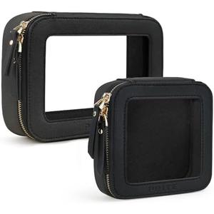 Prite Clear Makeup Bag Set for Women Portable Clear Makeup Bag Cute Waterproof Travel Cosmetic Bag with Gold Zipper for Car Essentials(Black)