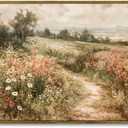 Framed Canvas Wall Art Vintage Decor, Vintage Painting Wall Art Prints, Landscape Wall Art for Living Room Decor Bedroom Home Bathroom Wall Decor (Wildflower Field)