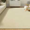 Solid Washable Area Rug - 9x12 Medium Pile Faux Cashmere Carpet for Living Room Bedroom, Cream