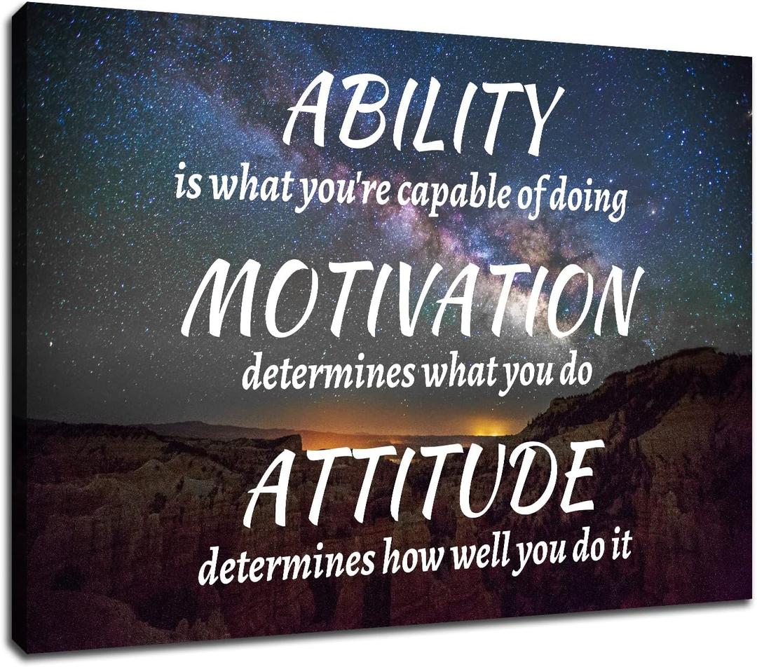 Inspirational Wall Art for Office Quotes Ability Motivation Attitude Wall Decor for Motivational Canvas Picture Prints Framed Wall Art for Office Bedroom Livingroom Wall Decoration [24''Wx 18''H]
