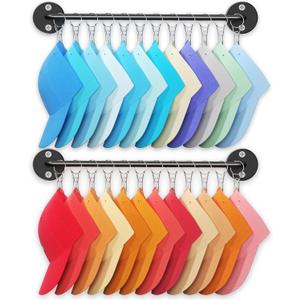 2 Pack Metal Organizer for Baseball Caps with 12 Large Clips, Wall-mounted Hat Rack Holds up to 24 Hats, Hats Hanger Holder for Closet Wall Storage, Fits All Caps Display-Black