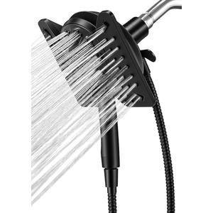 Shower Head with Handheld High Pressure, Rain Shower Head with Fixed Showerhead and 9 Sprays Handheld Shower, Detachable 2-IN-1 Shower head with 59" Rotatable Stainless Steel Hose (Black)