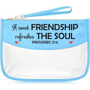 Friendship Christian Gifts for Women Proverbs 27 9 Blue Makeup Bags with Zipper Friend Birthday Gifts for Her Friendship Inspirational Gifts Cosmetic Travel Bag Organizer Bible Verse Gifts for Girls