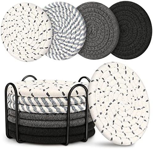 Coasters for Drinks, Coasters Set of 4 - Color, 8 Pack Coaster Set, Absorbent Coaster with Holder, Coffee Table Decor, Living Room Decor for House Warming Gifts