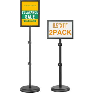 Sign Holder Stand 8.5x11 inch, Adjustable Floor Standing Sign Holder, Heavy Duty Sign Stand for Display, Fillable Retractable Poster Stand for Malls, Schools, Restaurants (2Pack) (Black)