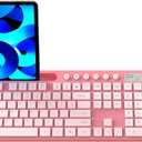 Wireless Keyboard and Mouse Combo, MARVO 2.4G Ergonomic Wireless Computer Keyboard with Phone Tablet Holder, Silent Mouse with 6 Button, Compatible with MacBook, Windows (Sakura Pink)