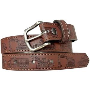 BC Belts Kids Leather Belt Strap and Metal Buckle 1" Wide with Snaps - Construction Excavator Bulldozer Dinosaurs T-Rex, Size: Small (20-23" Waist)