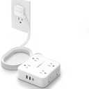 Flat Extension Cord, TESSAN Surge Protector Power Strip 5 FT with 8 Outlets 3 USB (1 USB C) Ports, 3-Sided Outlet Extender with 900J Surge Protection for Office Supplies, Dorm Room Essentials, White