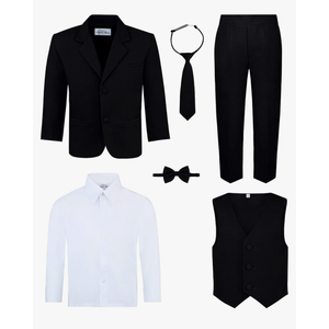 Boy's 5-Piece Suit Set - Includes Suit Jacket, Dress Pants, Matching Vest, White Dress Shirt, Neck Tie, Size 12
