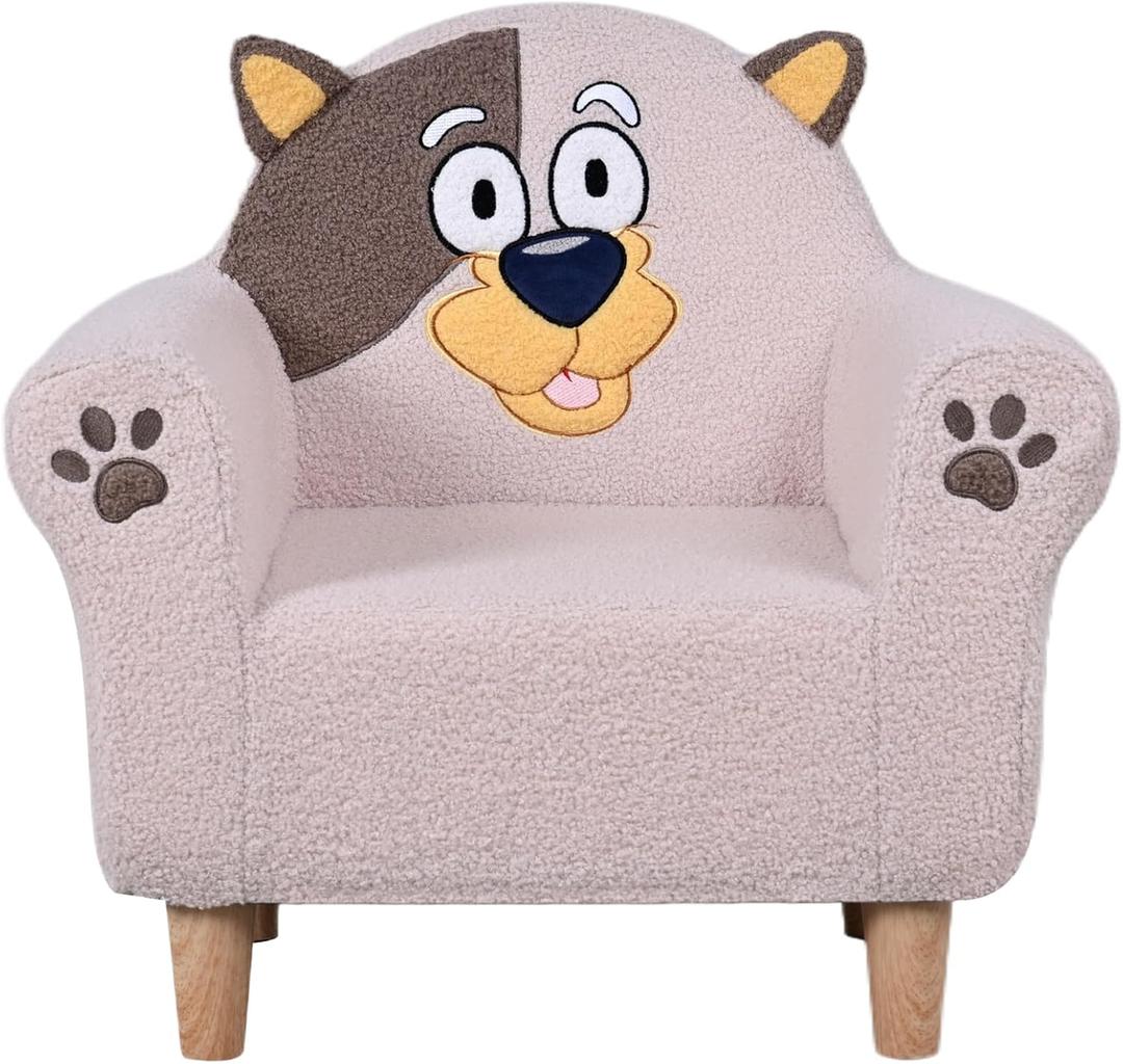 AFBKSS&BB Kid's Sofa with Embroidered Animal Motifs and Legs,Toddler Armchair with Wooden Base,Single Children's Chair for Boys and Girls. (Beige)
