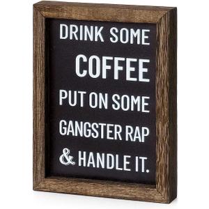 Mkono Coffee Signs Decor 2 Sides with Different Sayings Rustic Wood Sign, Farmhouse Table Decor for Office, Home, Bar,Wall