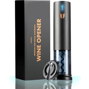 VINABON Electric Wine Opener - Updated 2026 One-Touch Automatic Wine Bottle Opener Corkscrew - Rechargeable (Up to 100 Bottles/Charge) with Foil Cutter Stand, LED Indicator. Includes Wine Guide eBook