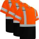 Uno Mejor Hi Vis Shirts for Men Class 3 High Visibility Shirts with Short Sleeves, Reflective Safety Shirts for Men Women, Durable Work Shirts with Black Bottom, Breathable, Orange XXL, 3PCS