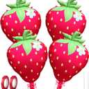 Strawberry Balloons 18" 4Pcs - Foil Balloons for Strawberry Birthday Decorations & Baby Shower Decorations, Durable foil Balloon Arch Kit, Vibrant Strawberry Themed Party (Style-2, 4)