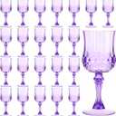 Pinkunn 50 Pcs Purple Plastic Vintage Wine Glasses Reusable Colored Goblets Patterned Drinking Glasses Dishwasher Safe for Wedding Reception Party Supplies
