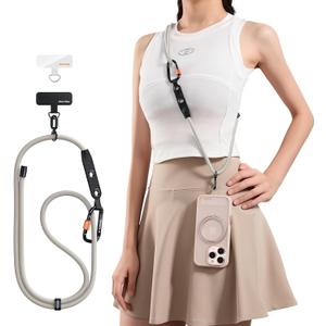 TORRAS Phone Lanyard with Hanging Loops, Durable Carabiner, Adjustable Anti Theft Phone Strap Crossbody, Skin-Friendly, 2 Tabs, Universal Cell Phone Neck Lanyard for Daily & Outdoor Activities, Beige