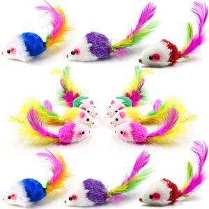 VOVIGGOL Cat Mice Toys for Indoor Cats 12PCS, 5 Color Variety Mouse Cat Toy for Cats, Furry Cat Toy Mice Rattle Small Mouse Kitten Interactive Play