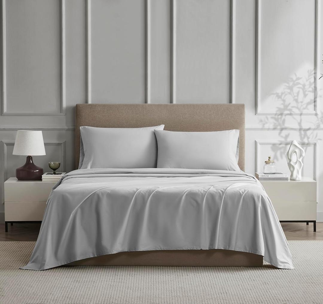 Linen Closet 100% Cotton Twin Sheets Set, 3 Pieces - Light Grey - Cooling & Crisp Percale - Breathable Sheets & Pillowcases Set For Twin Bed - Deep Pocket Fitted Sheet - Juego De Sbanas