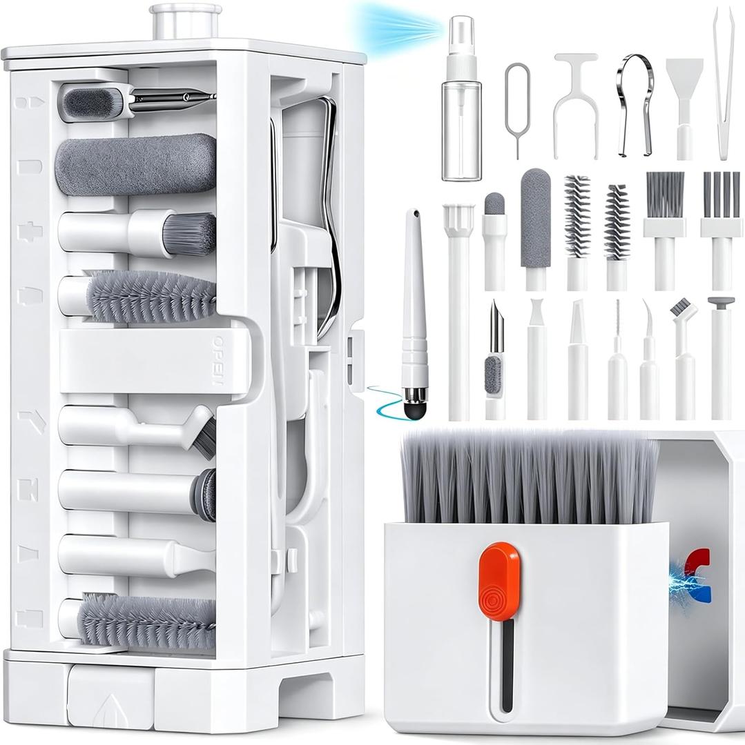 32 in 1 Cell Phone Cleaning kit with Charging Port Cleaner,Stylus Pen,SIM Tool,Keyboard Brush,Speaker Brush,Electronic Cleaning kit for iPhone,AirPods,iPad,Keyboard,MacBook,Earbud,Camera Lens(White)