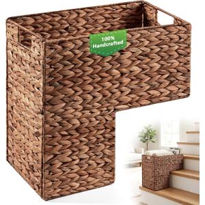 Livole Handwoven Water Hyacinth Stair Basket for Carpeted & Wooden Stairs