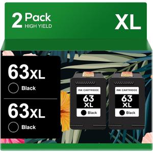 Ink 63 XL 63XL Black for HP 63 HP63 Ink Cartridges for HP Printers for Envy 4520 4512 4516 Officejet 5260 5252 3830 3833 4655 5255 Deskjet 1112 2130 3630 3634 Printer (Black, 2-Pack)