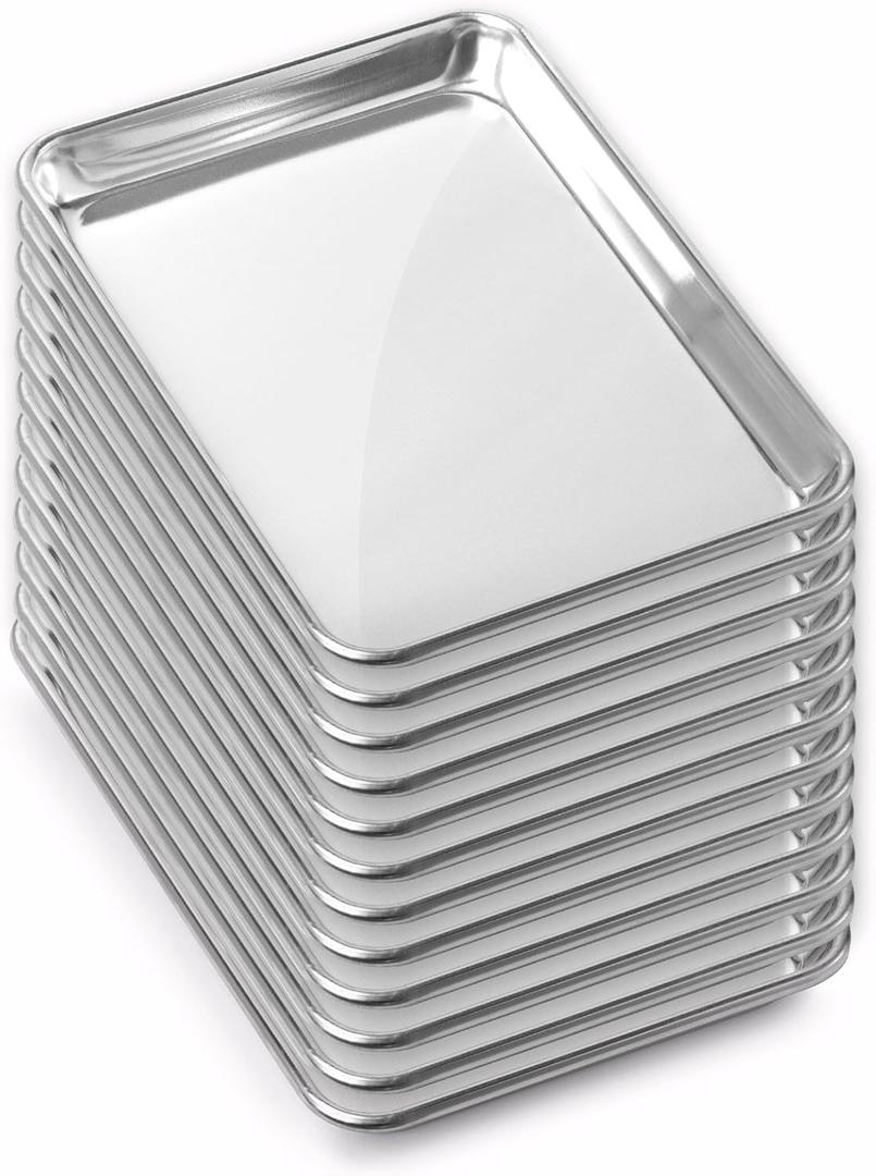 GRIDMANN 9" x 13" Commercial Grade Aluminum Cookie Sheet Baking Tray Jelly Roll Pan Quarter Sheet - 12 Pans
