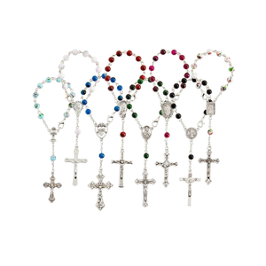 Juvale 24 Pack Small Catholic Rosary Bracelet for Women and Men - Prayer Beads for Baptism Christening, Prayer Room, Altar, (8 Colors & Crucifix Designs) - Rosary Beads Bracelet