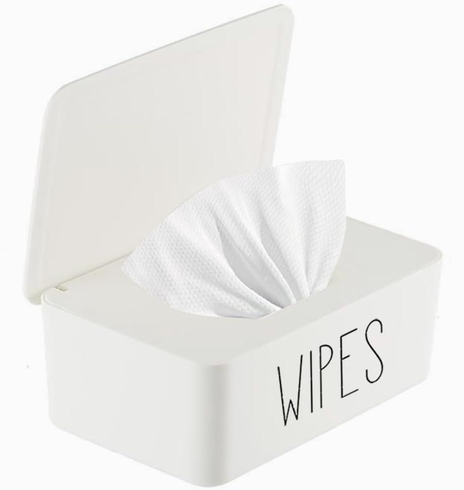 Sleek Baby Wipes Dispenser Easy to Access Bathroom Flushable Butt Wipes Container Holder Refillable,7.28" L x 4.80" W x 2.75" H (White)