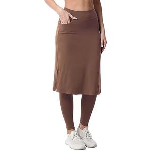 HOKOYI Women's Modest Long Skirt with Attached Leggings Pockets Midi Cover Up Workout Skirted Capris L