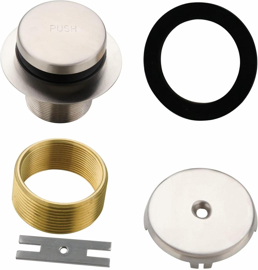 Hidrop Tub Drain Tip Toe Bathtub Drain Conversion Kit Assembly, Brushed Nickel Replacement Bath Drain Trim Kit with Single Hole Overflow Faceplate and Universal Fine/Coarse Thread Assembly