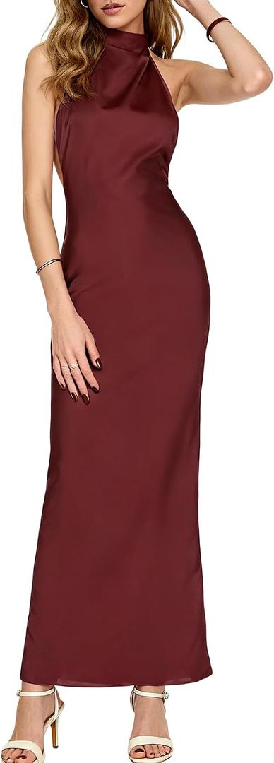 Women’s Elegant Ruched Maxi Dress – Spaghetti Strap Bodycon Party Dress with Slit & Open Back